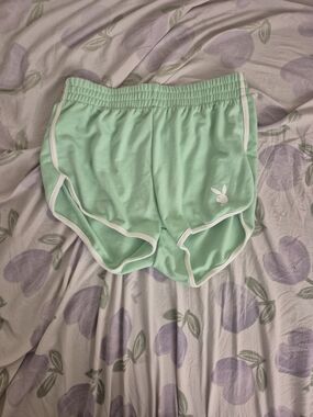 PLAYBOY Mint Green Athletic Shorts with White Trim